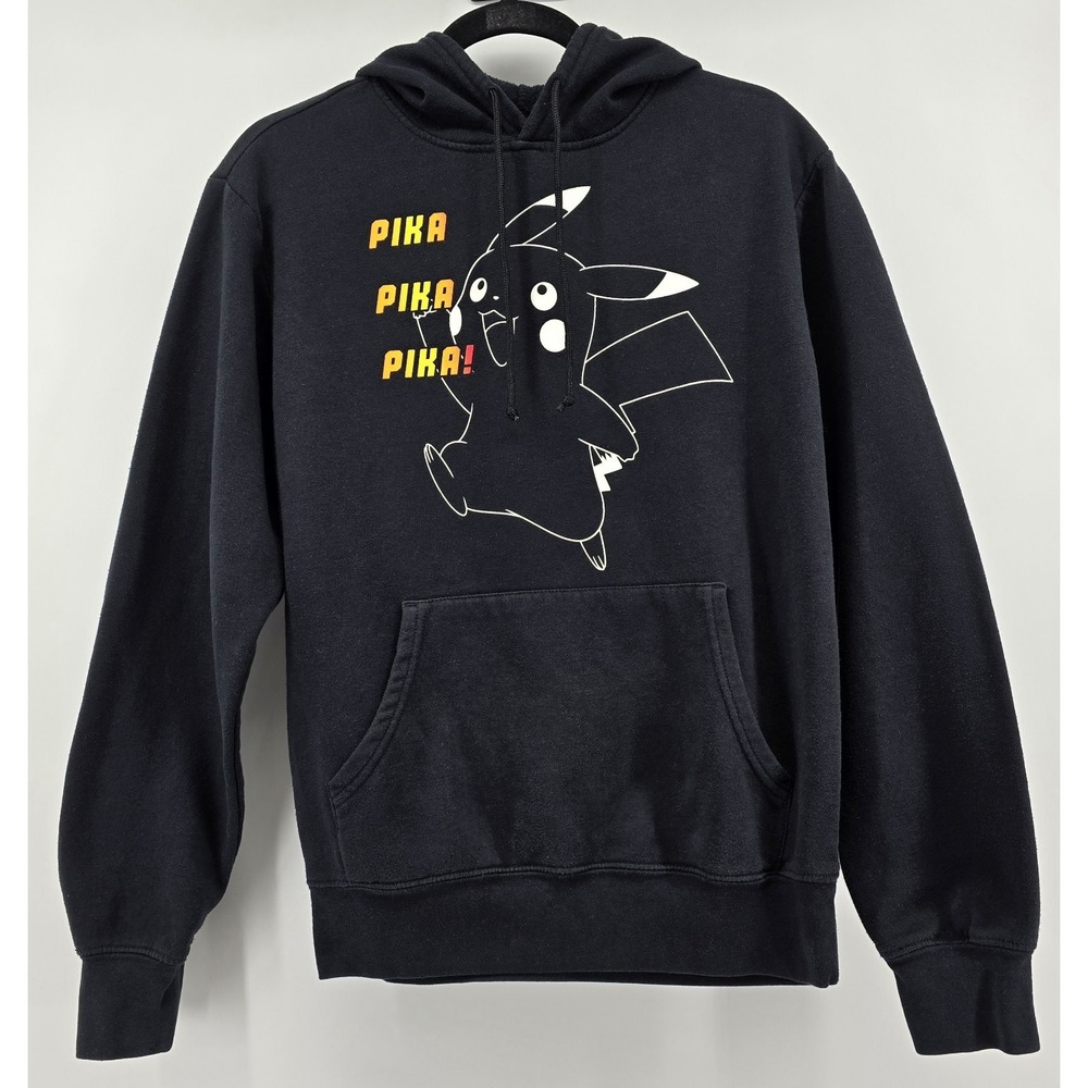 Pokemon Pikachu Pika Pika Pika! Hoodie‎ Adult Sz S Black Pullover Anime Cartoon